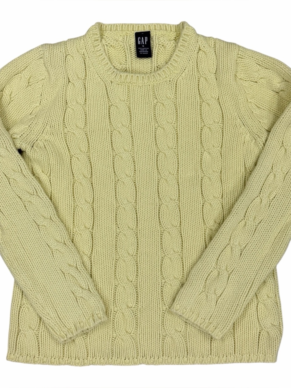 Vintage Gap Pastel Yellow Cable Knit 100% Cotton Sweater